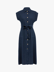 Linen Button Through Shirt Midi Dress, Dark Navy