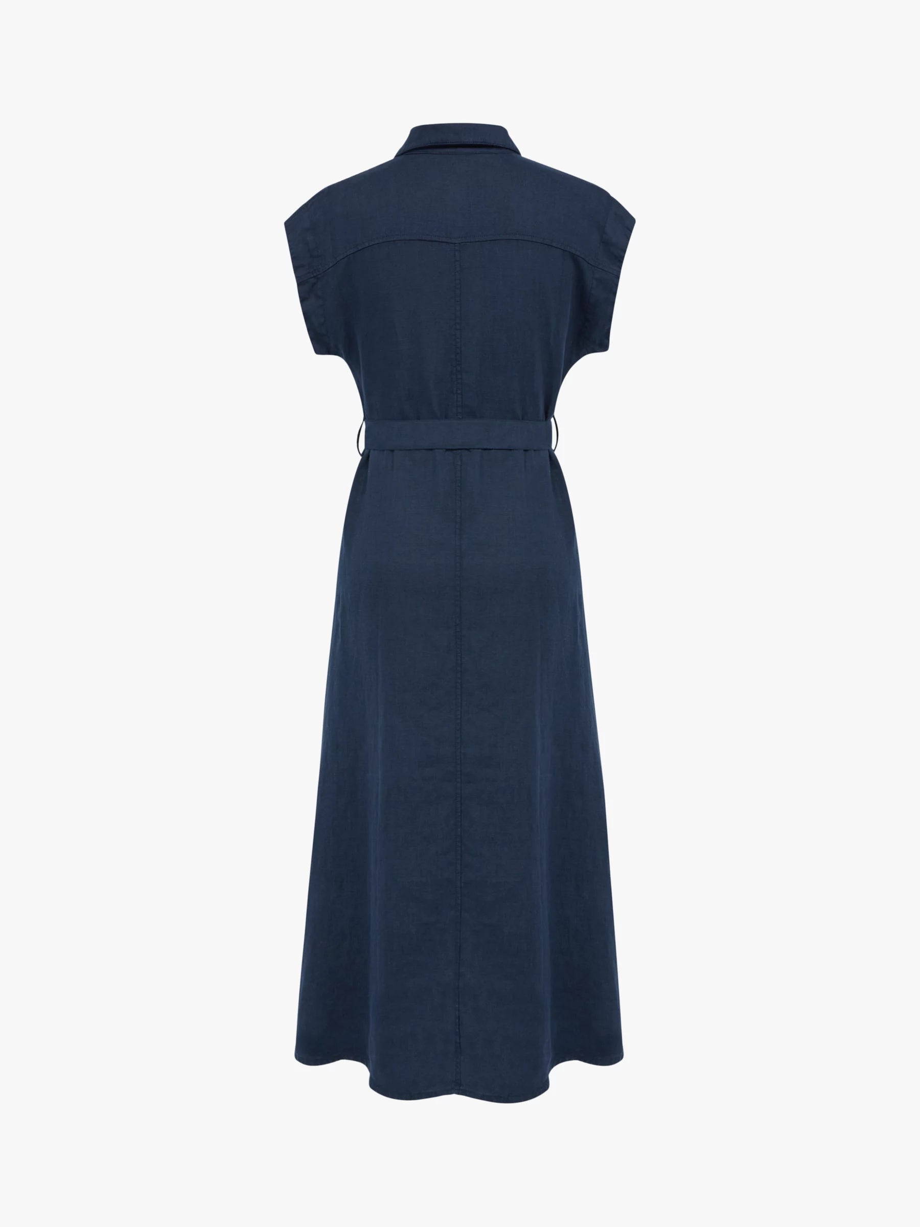 Linen Button Through Shirt Midi Dress, Dark Navy