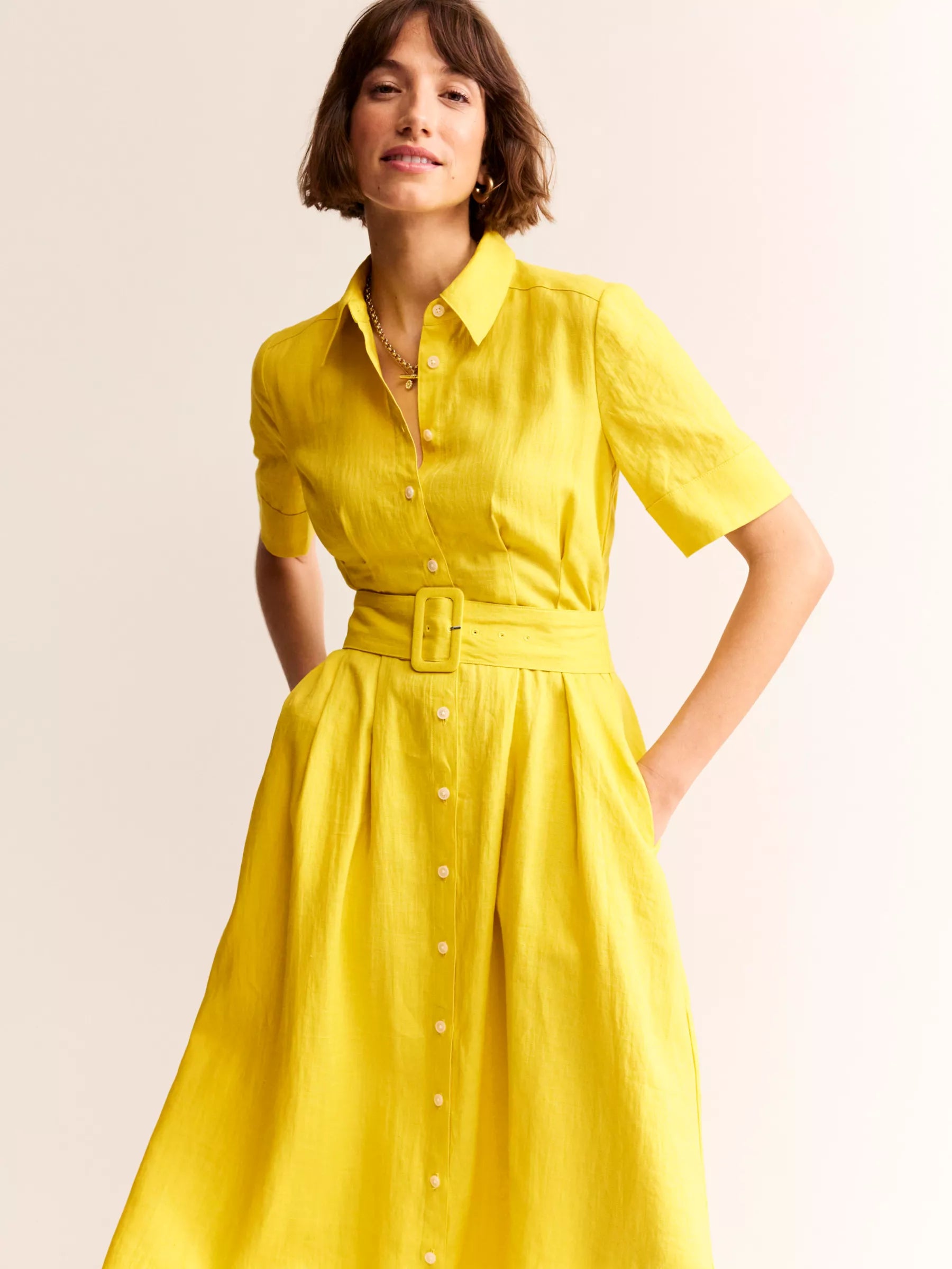 Louise Linen Midi Shirt Dress, Passion Fruit