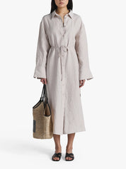 Linen Midi Shirt Dress, Beige Melange