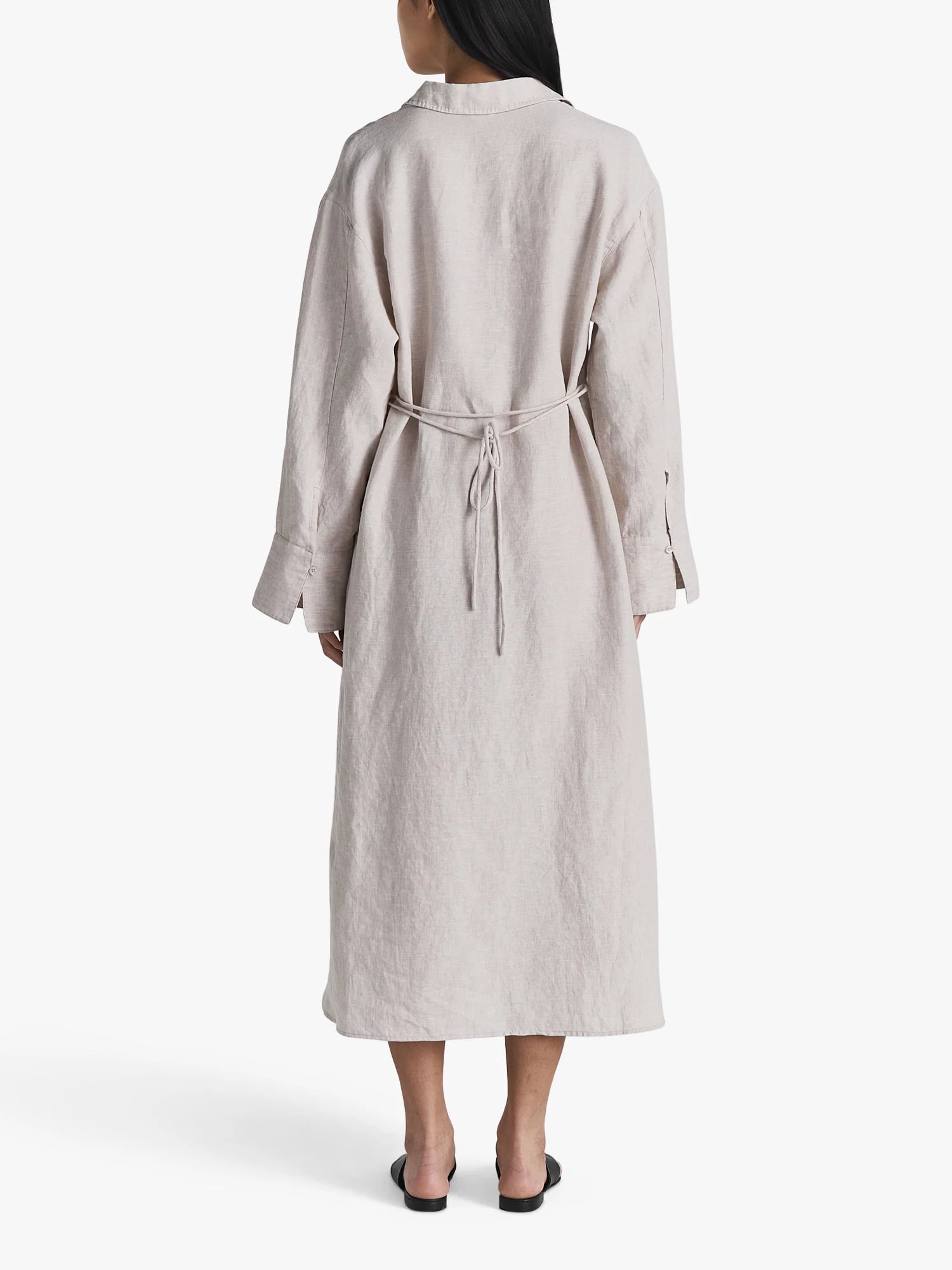 Linen Midi Shirt Dress, Beige Melange