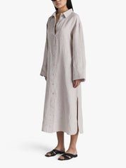 Linen Midi Shirt Dress, Beige Melange
