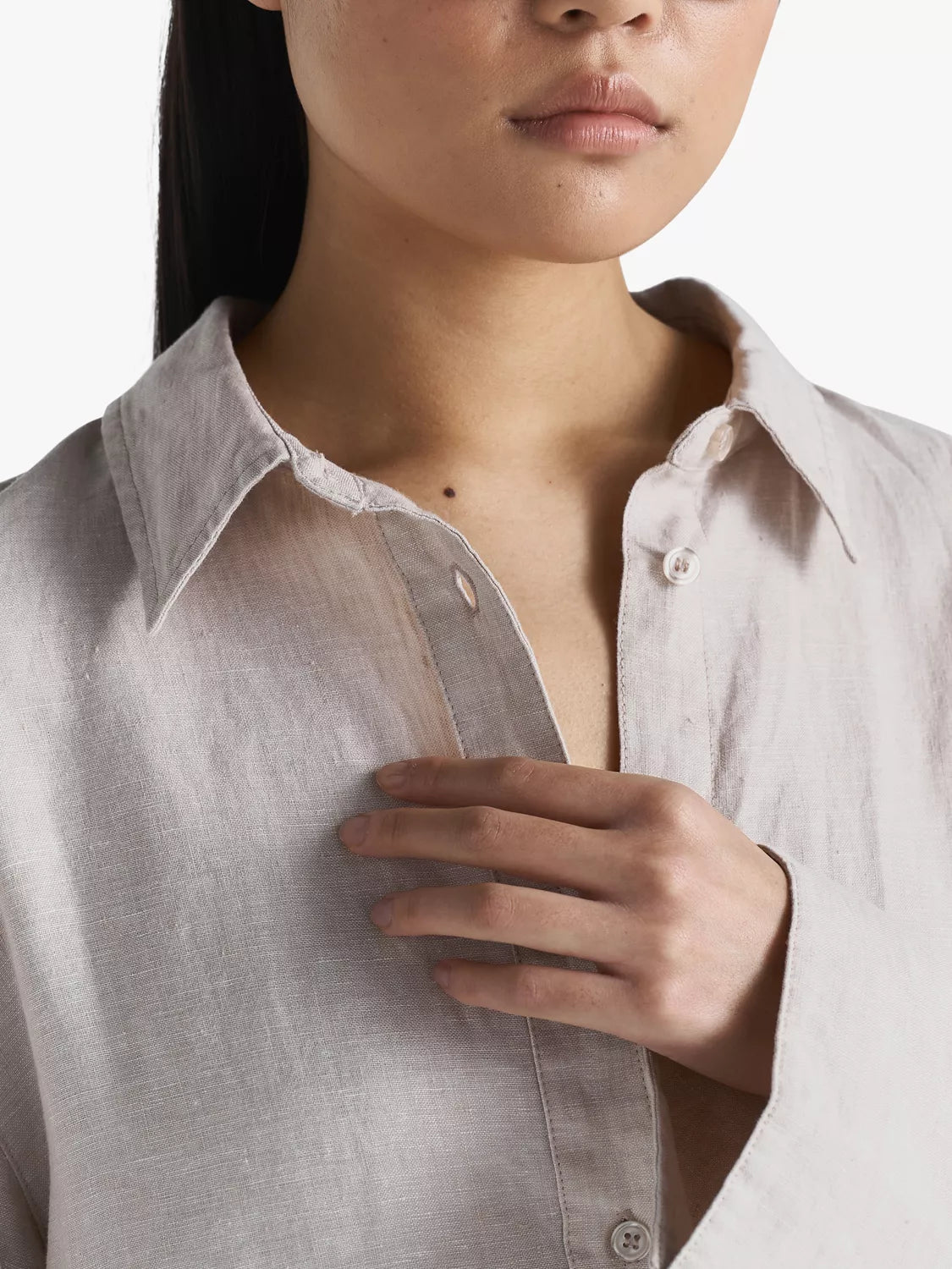 Linen Midi Shirt Dress, Beige Melange