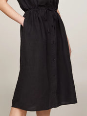 Linen Shirt Midi Dress, Black