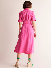 Linen Midi Shirt Dress, Pink