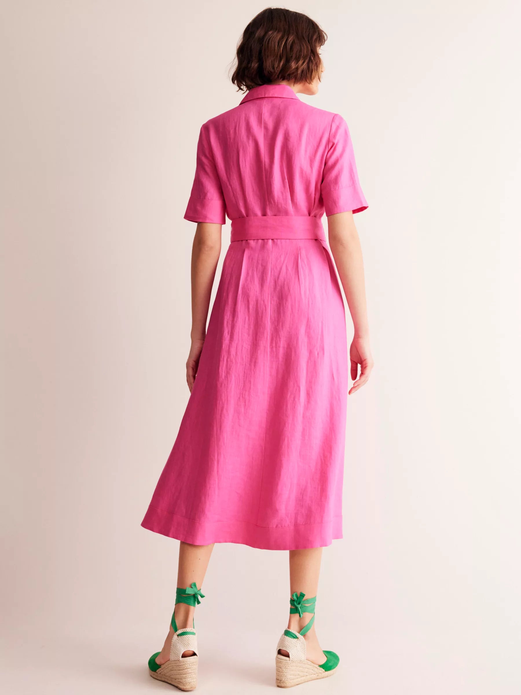 Linen Midi Shirt Dress, Pink
