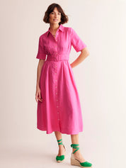 Linen Midi Shirt Dress, Pink