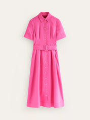 Linen Midi Shirt Dress, Pink