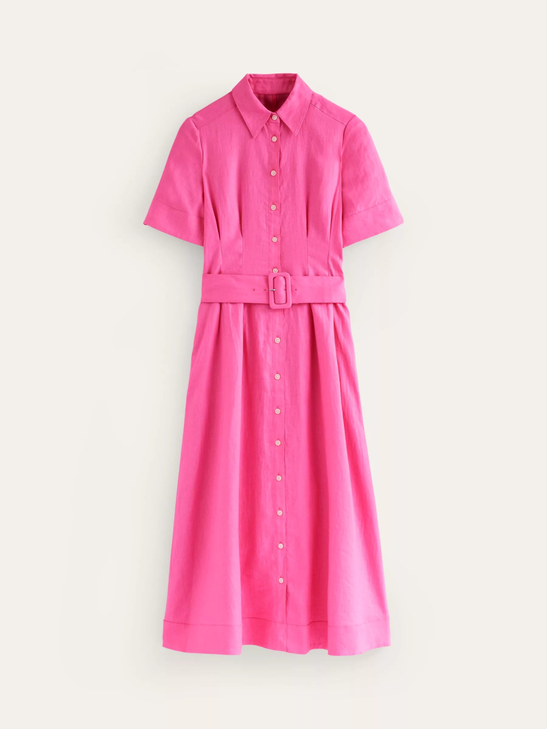 Linen Midi Shirt Dress, Pink