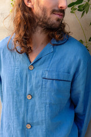 Blue Men's Linen Pjama Set