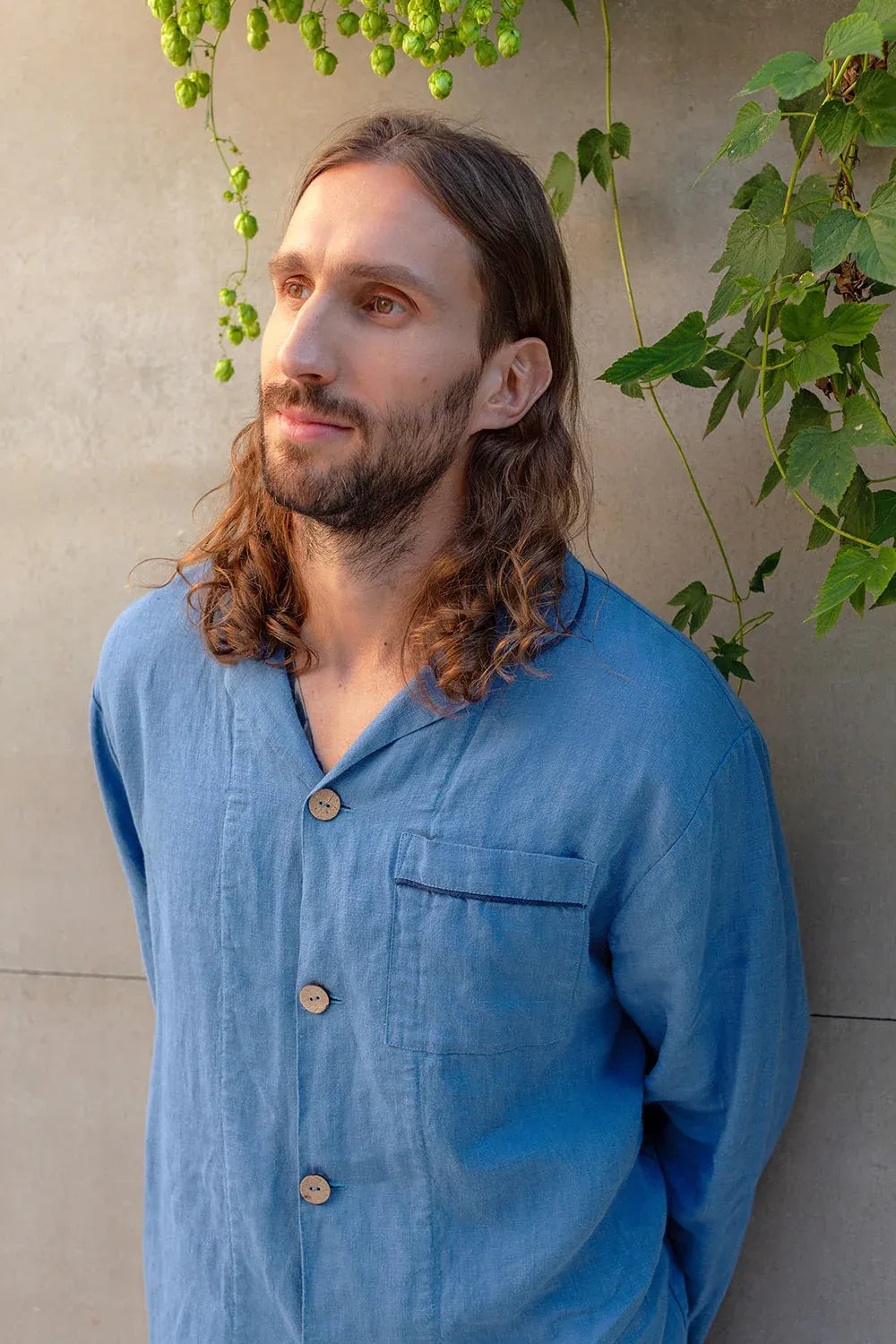 Blue Men's Linen Pjama Set