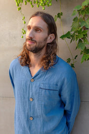 Blue Men's Linen Pjama Set