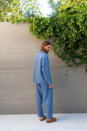 Blue Men's Linen Pjama Set