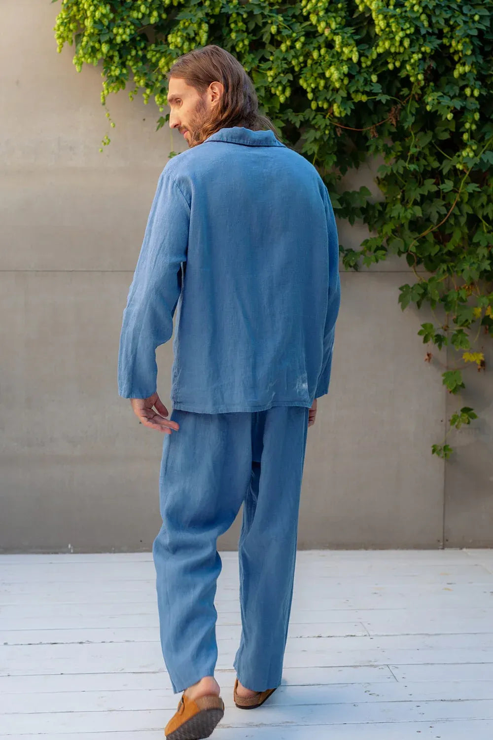 Blue Men's Linen Pjama Set