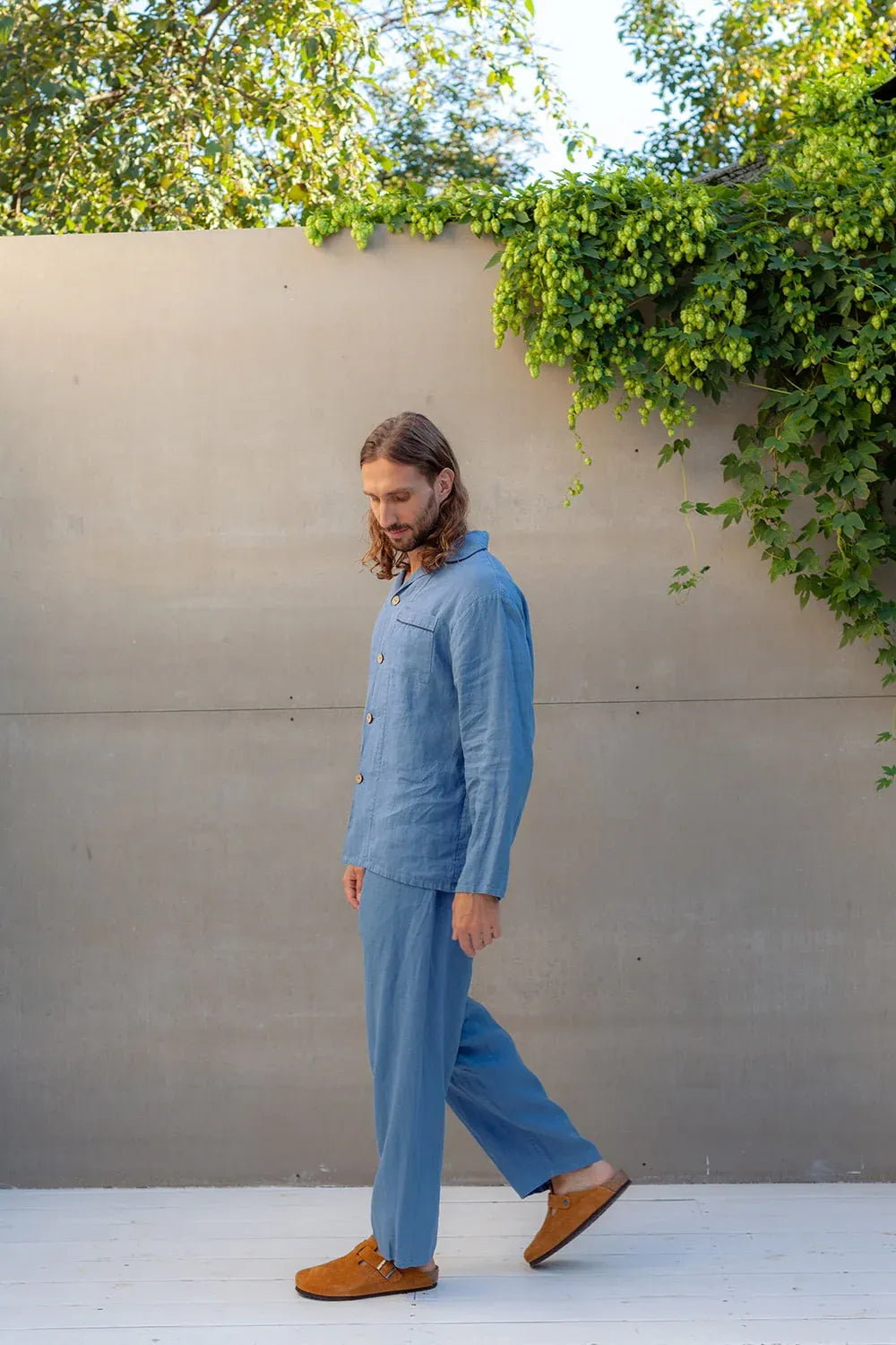 Blue Men's Linen Pjama Set