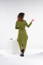 Long Multiway Woman Dress in Back and White Linen