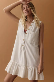 Sleeveless V-Neck Linen Flounce Mini Dress