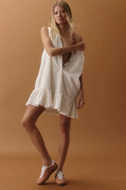 Sleeveless V-Neck Linen Flounce Mini Dress