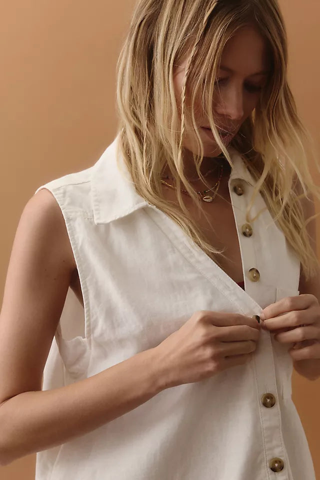 Sleeveless V-Neck Linen Flounce Mini Dress