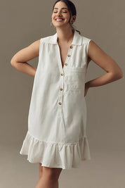 Sleeveless V-Neck Linen Flounce Mini Dress