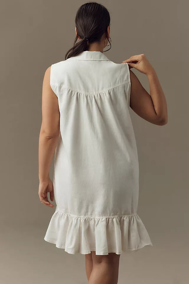 Sleeveless V-Neck Linen Flounce Mini Dress
