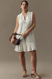 Sleeveless V-Neck Linen Flounce Mini Dress