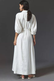Button-Front Belted Maxi Shirt Dress