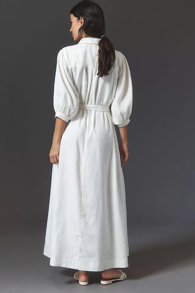 Button-Front Belted Maxi Shirt Dress