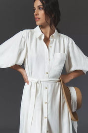 Button-Front Belted Maxi Shirt Dress