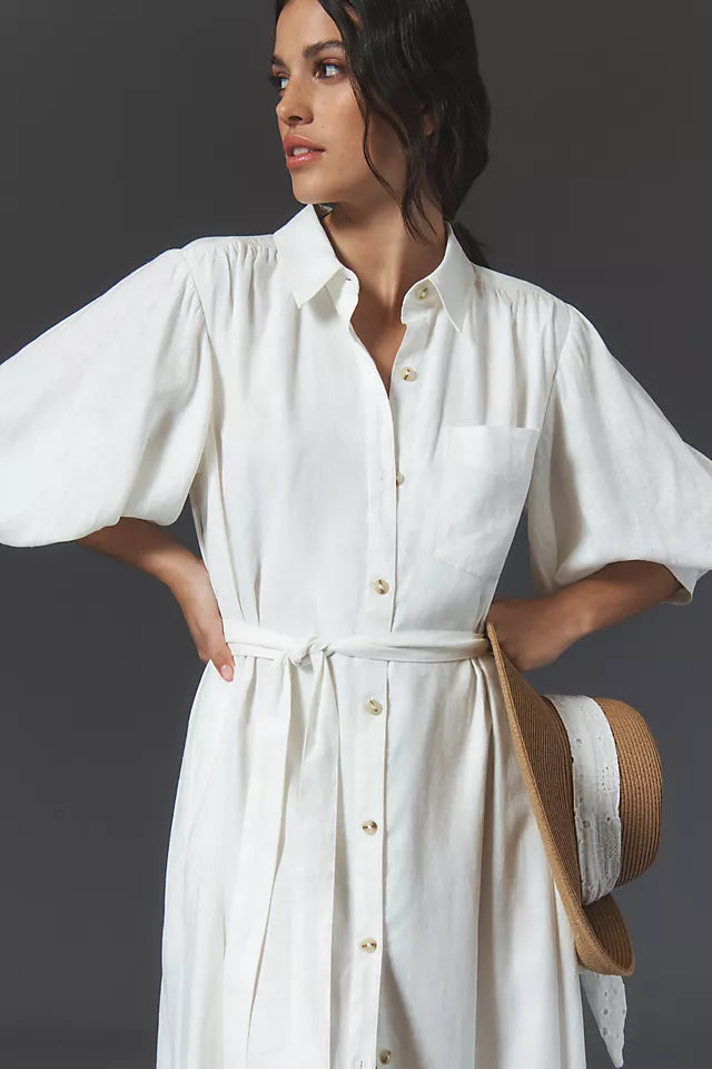 Button-Front Belted Maxi Shirt Dress