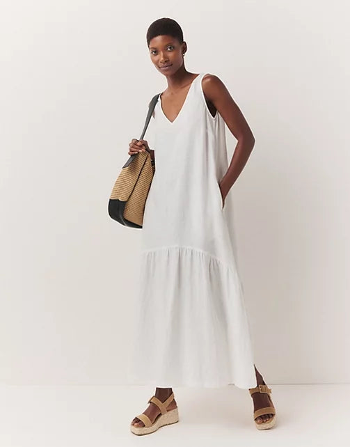 Linen Curved Hem Maxi Dress