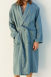 Blue Men's Long Linen Robe