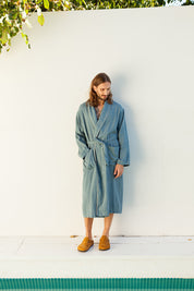 Blue Men's Long Linen Robe