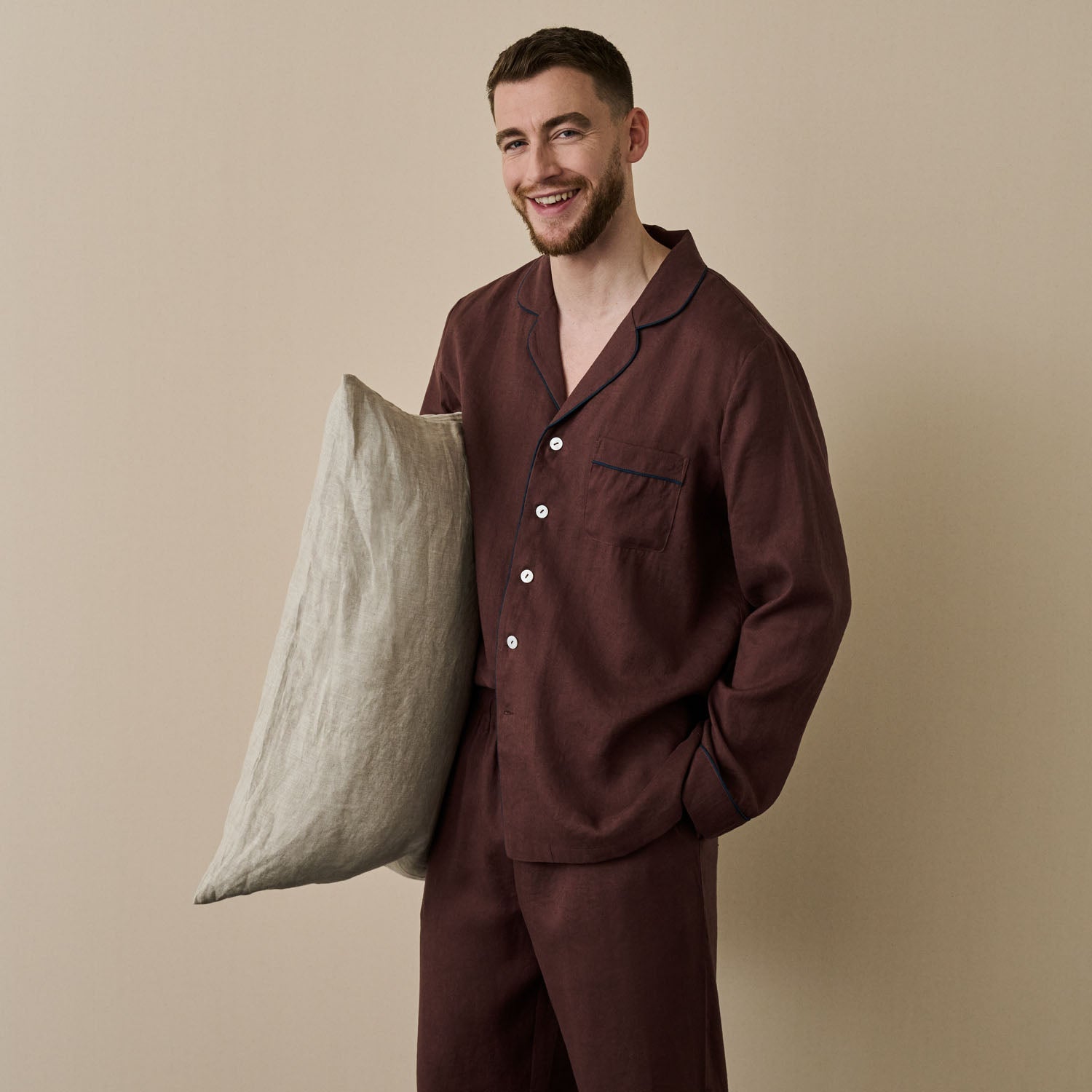Men's Conker Brown Linen Pyjama Trouser Set
