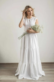 Linen Boho Lace Wedding Dress
