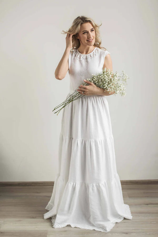 Linen Boho Lace Wedding Dress