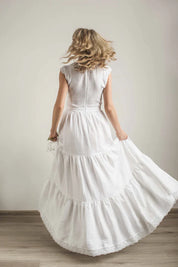 Linen Boho Lace Wedding Dress