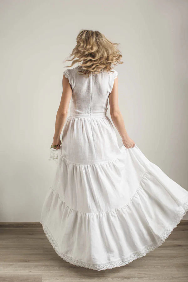 Linen Boho Lace Wedding Dress