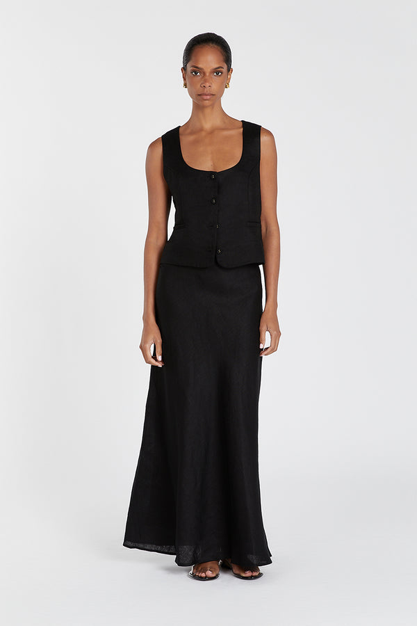 High waist Linen Midi Skirt