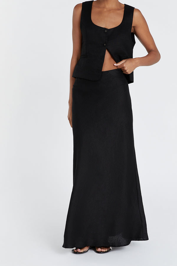 High waist Linen Midi Skirt