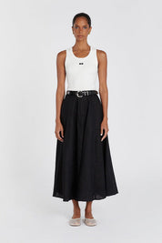 Black Linen Midi Skirt