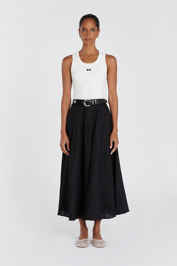 Black Linen Midi Skirt