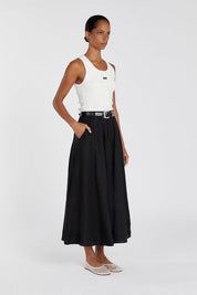 Black Linen Midi Skirt