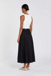 Black Linen Midi Skirt