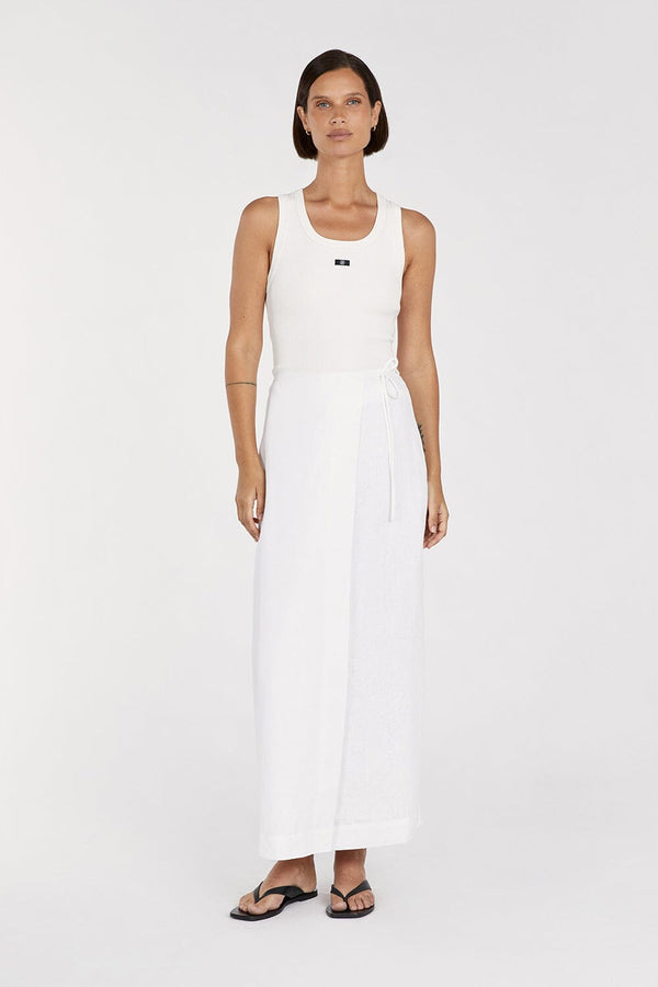 White Linen Wrap Midi Skirt
