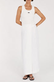 White Linen Wrap Midi Skirt