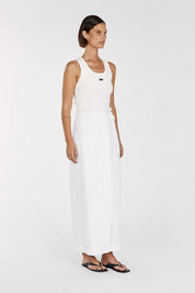 White Linen Wrap Midi Skirt