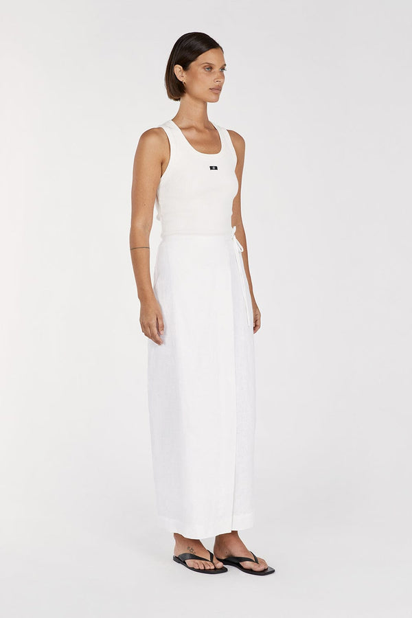 White Linen Wrap Midi Skirt