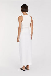 White Linen Wrap Midi Skirt