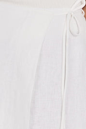 White Linen Wrap Midi Skirt